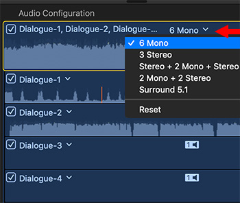 View a clip's audio channels in the Audio Inspector.