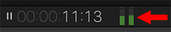 Miniature audio meters are displayed next to timecode in FCP X.