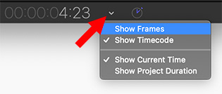 Timecode - or frames - display in Apple Motion.