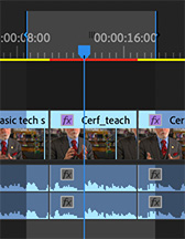 An Adobe Premiere Pro CC timeline with In and Out set.
