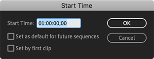 The Start Time dialog in Premiere Pro CC